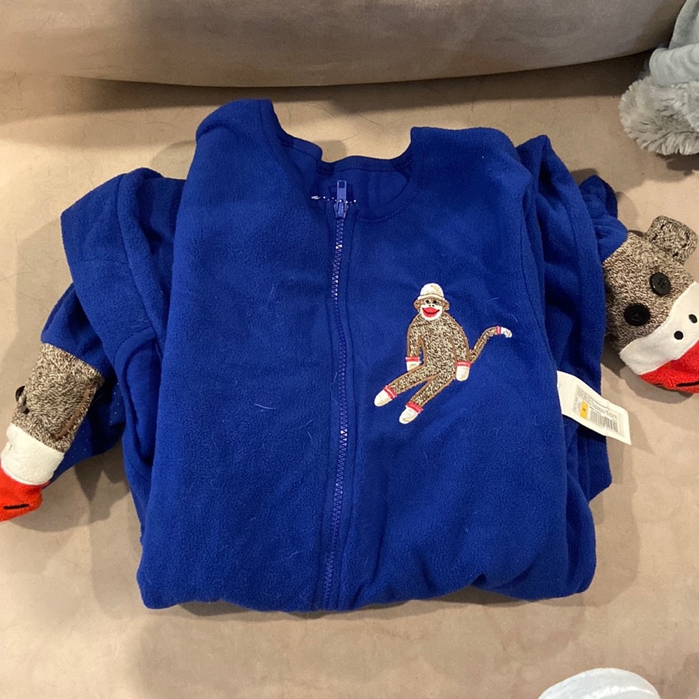 Sock monkey footie pajamas. Adult small. New with tags
